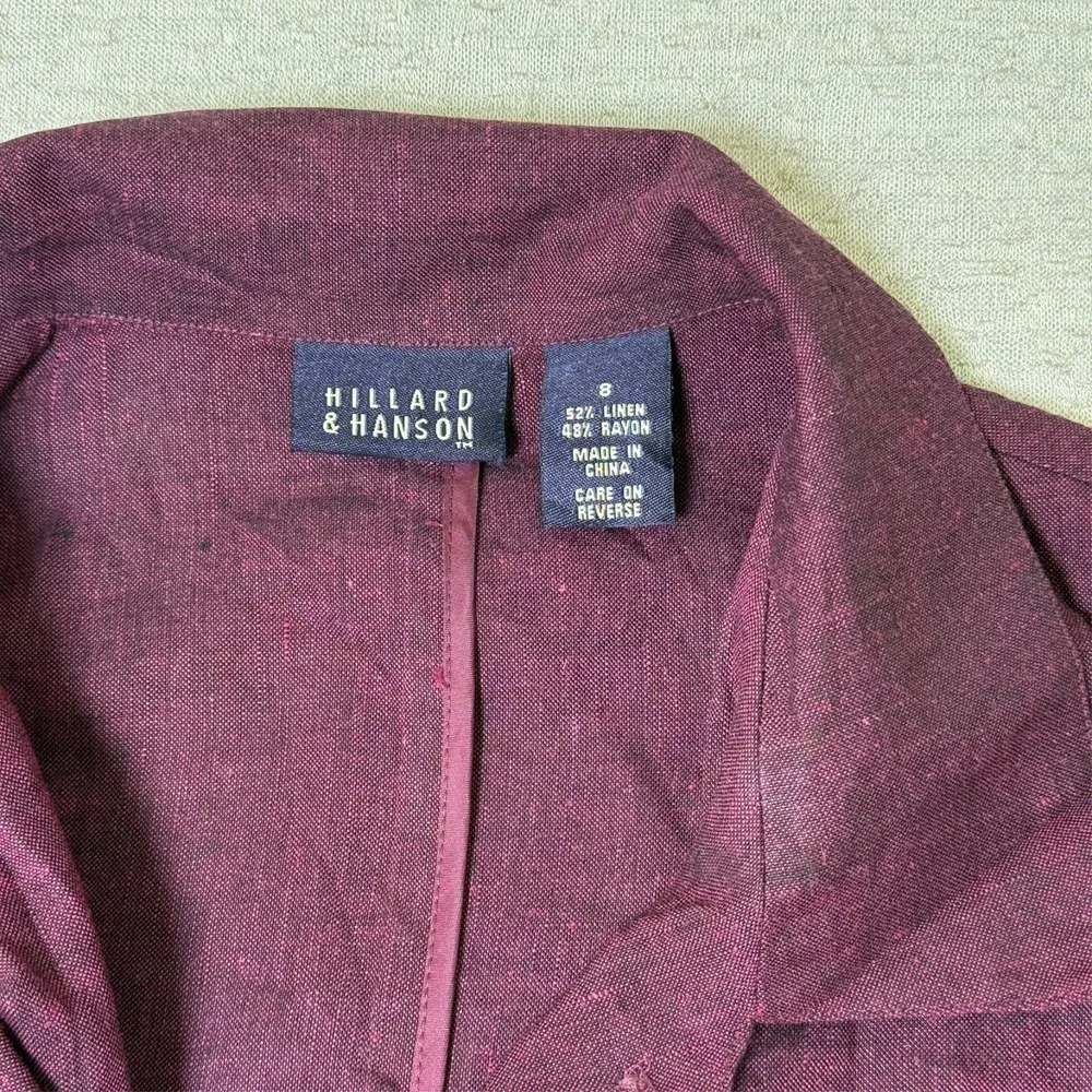 Hilliard‎ Hanson Women's Linen Blazer Size 8 Burgundy Jacket New 80s Style